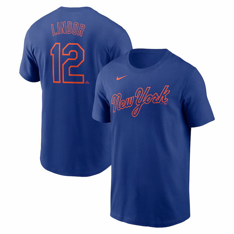 Men's New York Mets Francisco Lindor Nike Royal Fuse Name & Number T-Shirt - Jersey