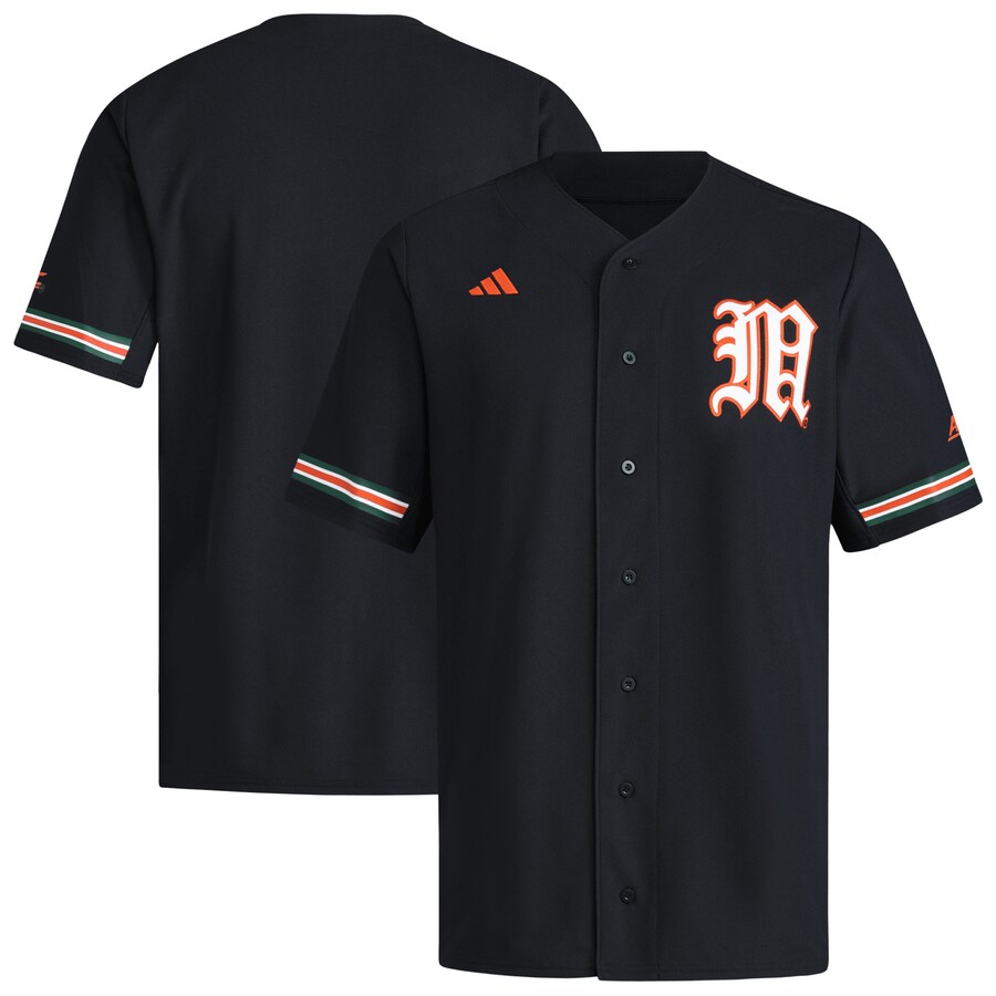 Men's adidas  Black Miami Hurricanes V-Neck Baseball Jersey - Jersey