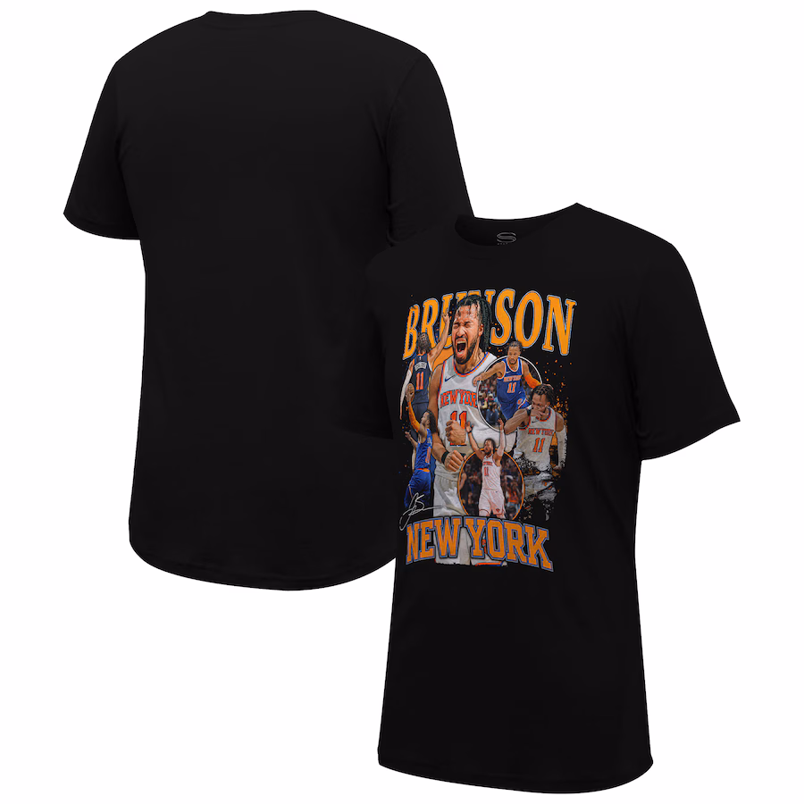 Unisex New York Knicks Jalen Brunson Stadium Essentials Black Player Crossroads T-Shirt - Jersey
