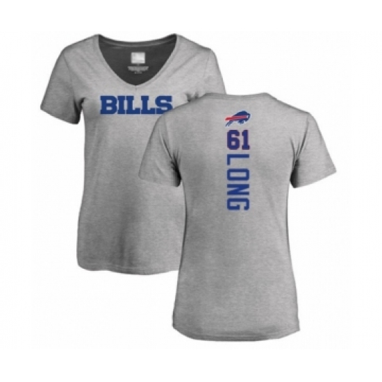 Football Women's Buffalo Bills #61 Spencer Long Ash Backer V-Neck T-Shirt - Jersey