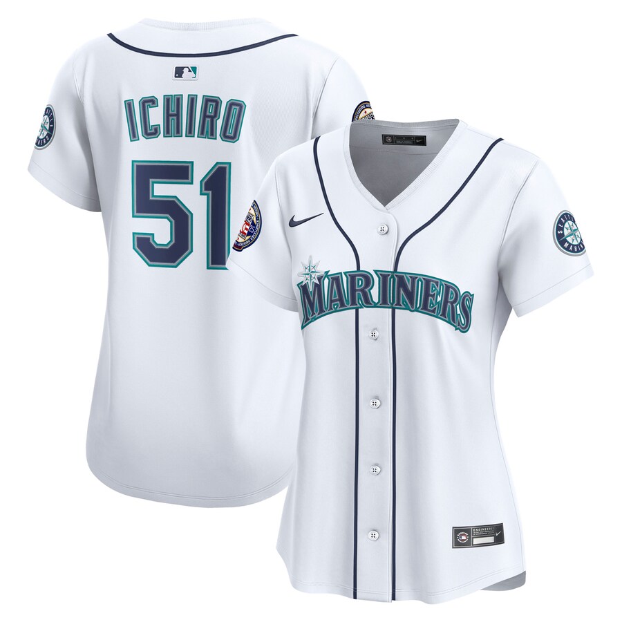 Women's Seattle Mariners Ichiro Suzuki Nike White Home Retired Hall of Fame Patch Limited Jersey - Jersey