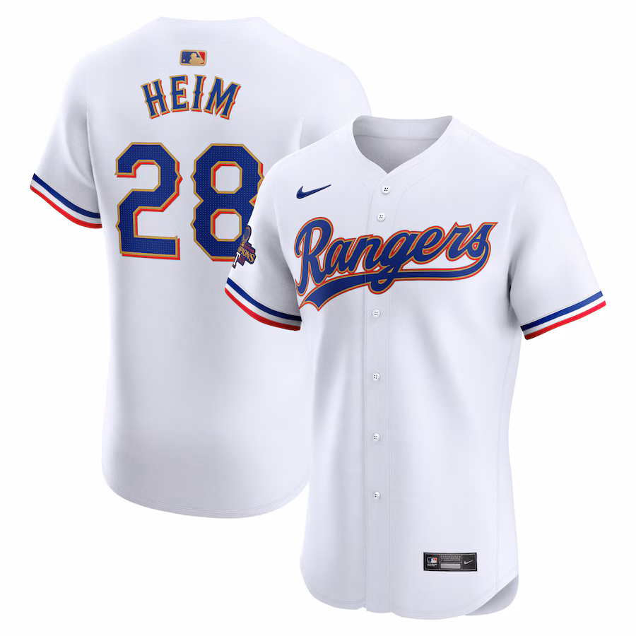 Men's Texas Rangers Jonah Heim Nike White 2024 Gold Collection Elite Player Jersey - Jersey
