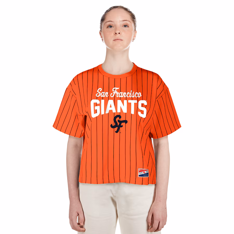 Women's San Francisco Giants New Era Orange 2025 City Connect Boxy Pinstripe T-Shirt - Jersey