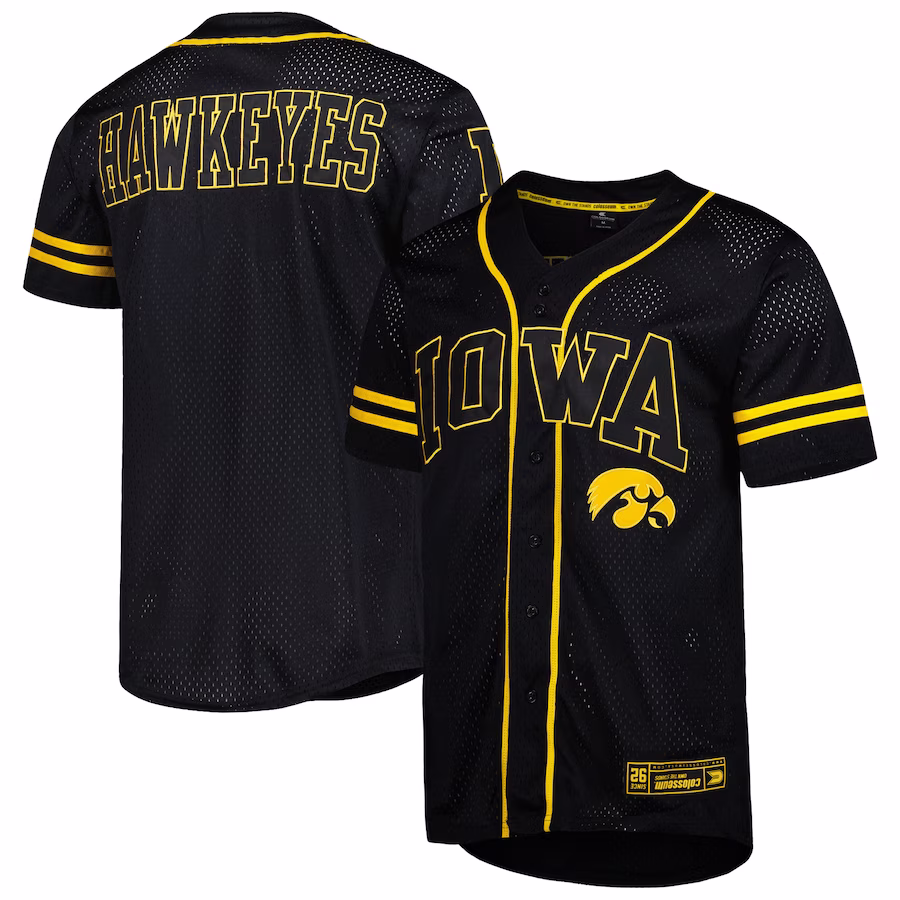 Iowa Hawkeyes Colosseum Free Spirited Mesh Button-Up Baseball Jersey - Black - Jersey