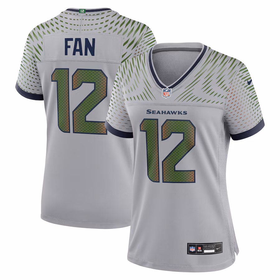 Women's Seattle Seahawks 12s Nike Wolf Gray 2025 Rivalries Collection Game Jersey - Jersey