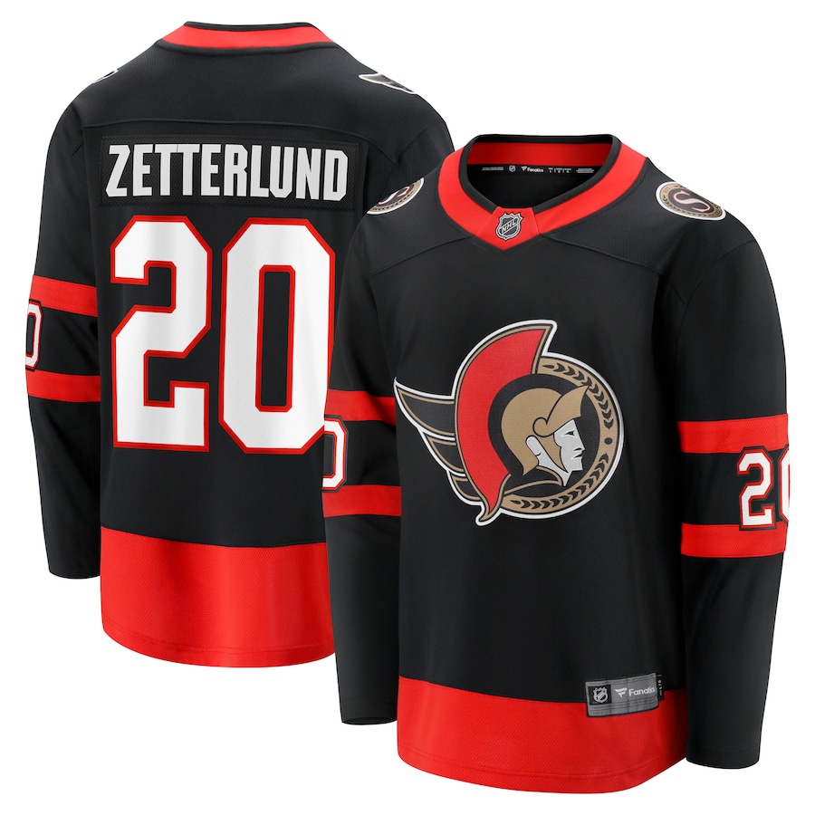 Men's Ottawa Senators Fabian Zetterlund Fanatics Black Home Breakaway Jersey - Jersey
