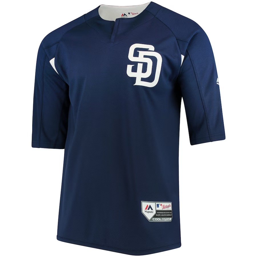 Men's San Diego Padres Majestic Navy/White Authentic Collection On-Field 3/4-Sleeve Batting Practice Jersey - Jersey