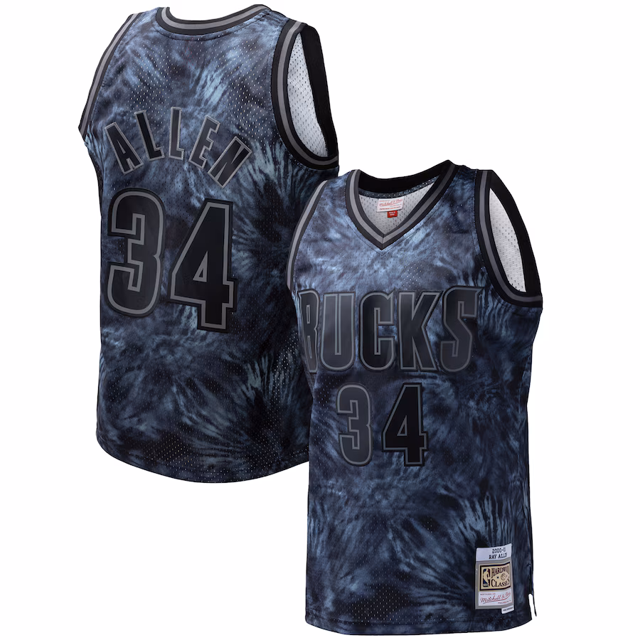 Men's Milwaukee Bucks Ray Allen Mitchell & Ness Black Hardwood Classics 1996/97 Tie-Dye Swingman Jersey - Jersey