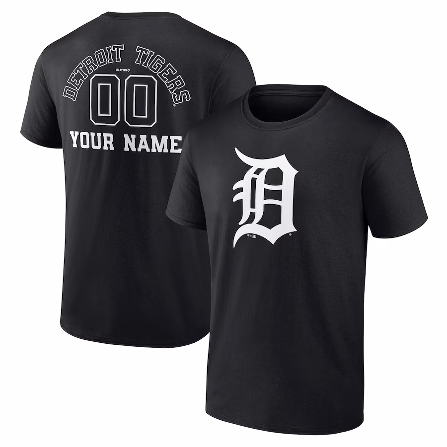 Men's Detroit Tigers Black Monochrome Personalized Name & Number T-Shirt - Jersey