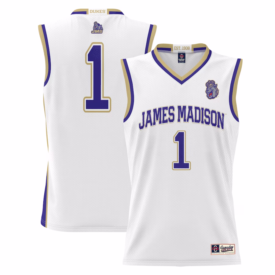 #1  James Madison Dukes GameDay Greats  Lightweight Basketball Jersey - White - Jersey