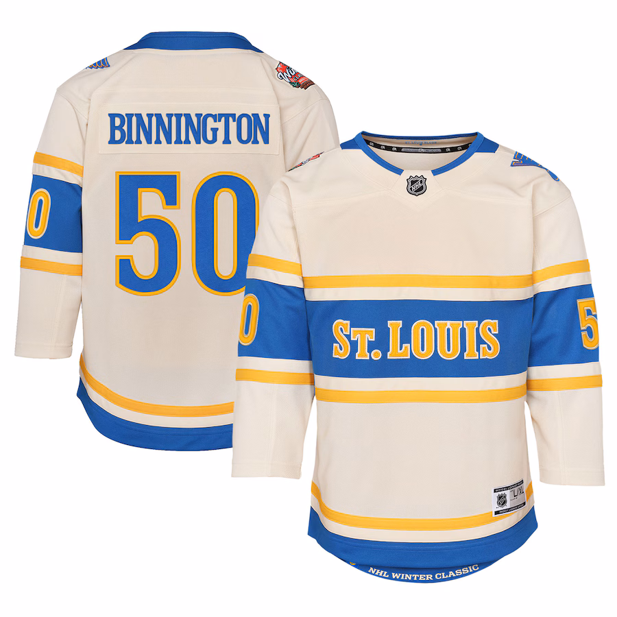 Youth St. Louis Blues Jordan Binnington Cream 2025 NHL Winter Classic Premier Player Jersey - Jersey