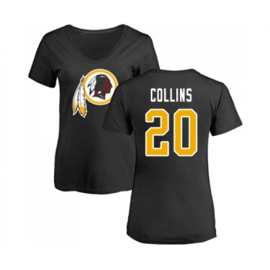 Football Women's Washington Redskins #20 Landon Collins Black Name & Number Logo T-Shirt - Jersey
