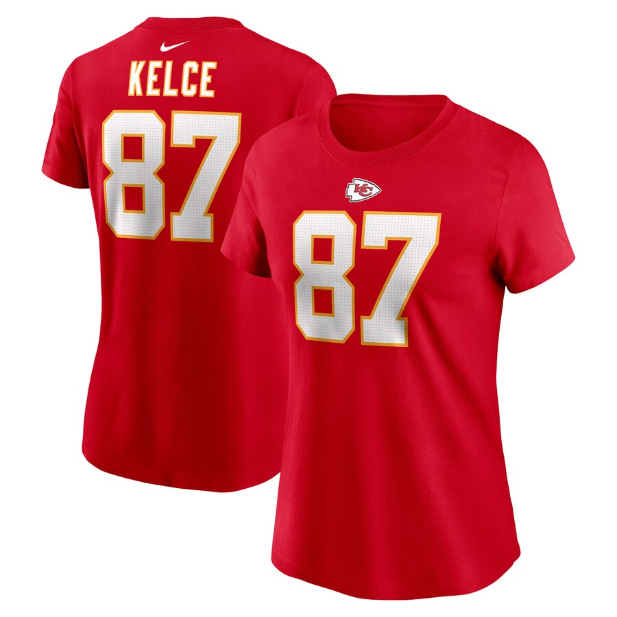 Women's Kansas City Chiefs Travis Kelce Nike Red Player Name & Number T-Shirt - Jersey