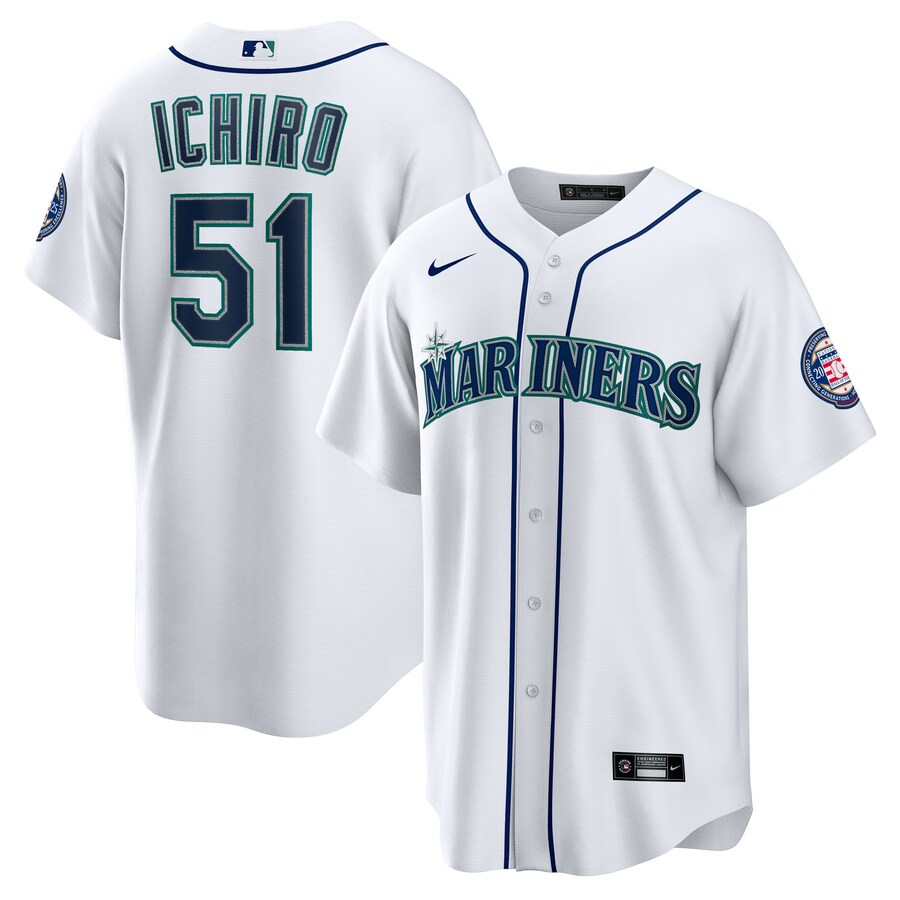 Men's Seattle Mariners Ichiro Suzuki Nike White 2025 Baseball Hall of Fame Name & Number Retired Replica Jersey - Jersey