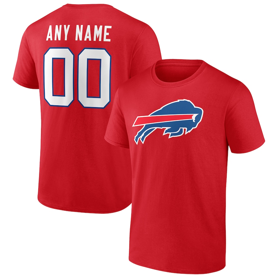 Men's Buffalo Bills Red Team Authentic Logo Personalized Name & Number T-Shirt - Jersey