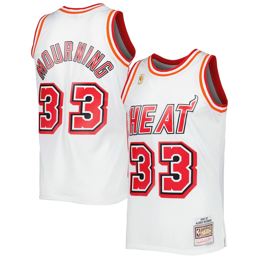 Men's Miami Heat Alonzo Mourning Mitchell & Ness White Hardwood Classics Swingman Jersey - Jersey