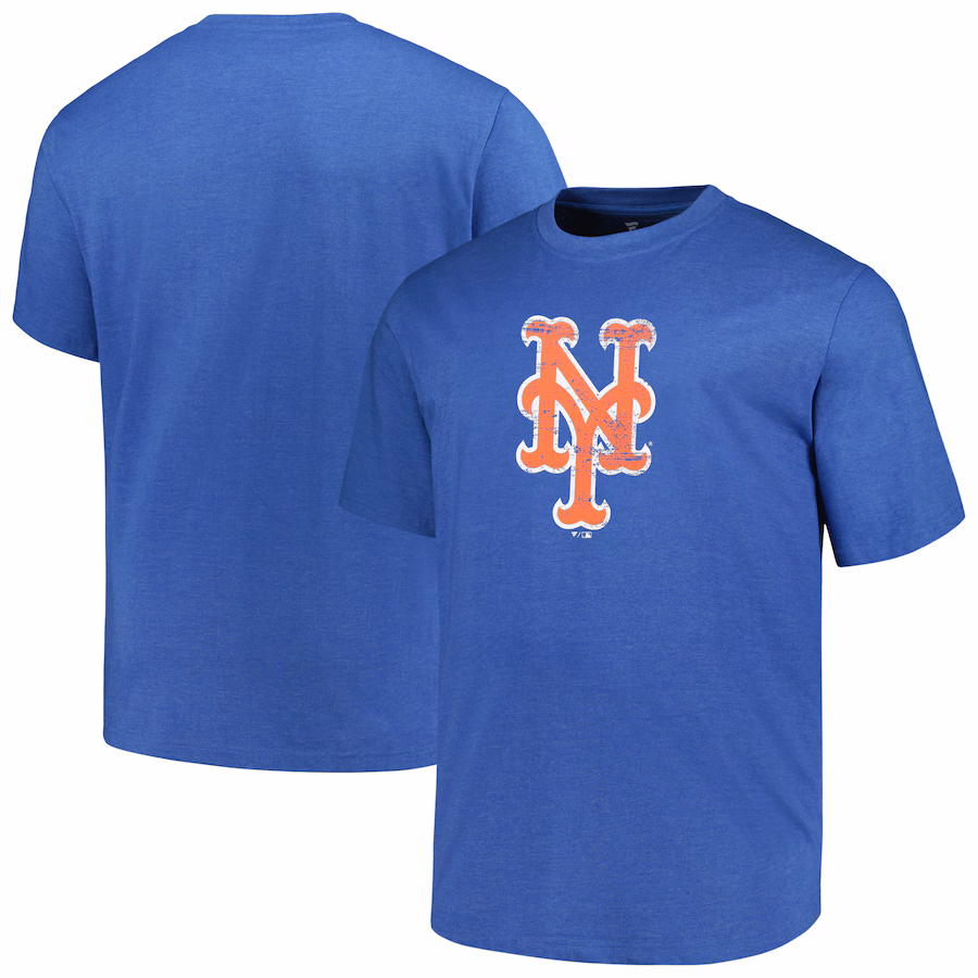Men's New York Mets Profile Heather Royal Big & Tall Weathered Logo T-Shirt - Jersey