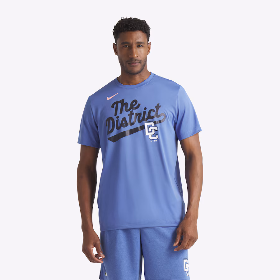 Men's Washington Nationals Nike Blue 2025 City Connect Fuse Script Team Phrase Performance T-Shirt - Jersey