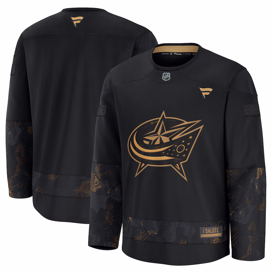 Men's Columbus Blue Jackets Fanatics Black 2024 Military Appreciation Practice Jersey - Jersey