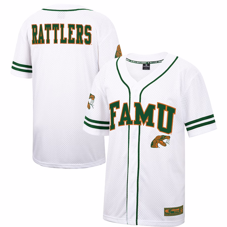 Florida A&M Rattlers Colosseum Free Spirited Mesh Button-Up Baseball Jersey - White - Jersey