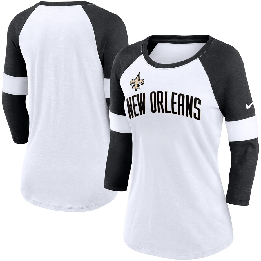 Women's New Orleans Saints Nike White/Heather Black Football Pride Raglan 3/4-Sleeve T-Shirt - Jersey