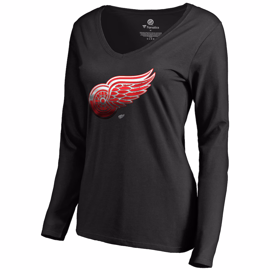 Women's Detroit Red Wings Black Midnight Mascot Long Sleeve V-Neck T-Shirt - Jersey
