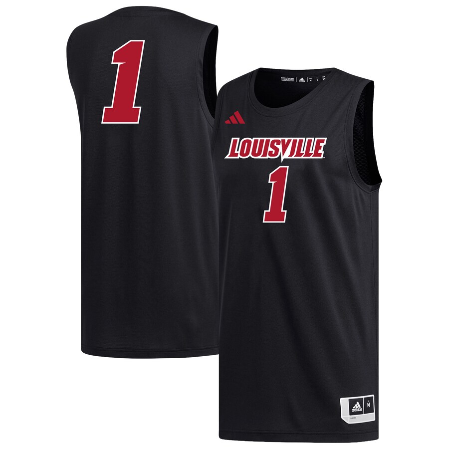 Men's adidas #1 Black Louisville Cardinals Replica Basketball Jersey - Jersey