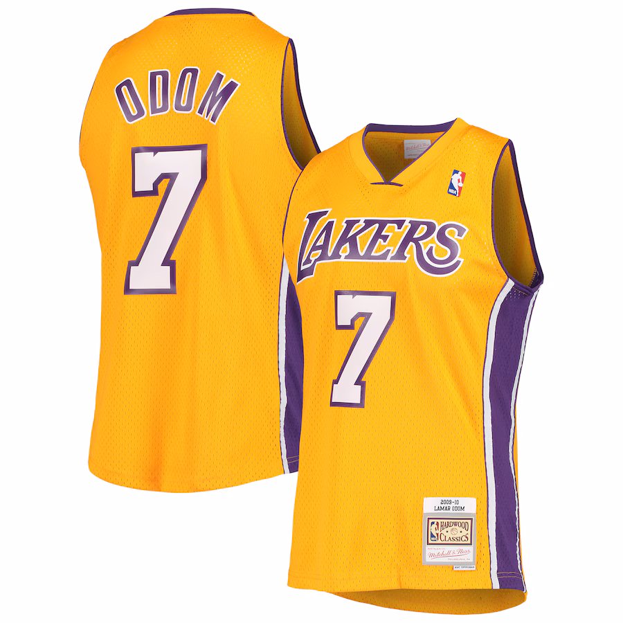 Men's Los Angeles Lakers Lamar Odom Mitchell & Ness Gold 2001/02 Hardwood Classics Swingman Jersey - Jersey