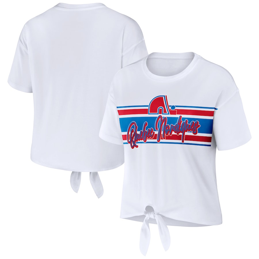 Women's Colorado Avalanche WEAR by Erin Andrews White Front Knot T-Shirt - Jersey
