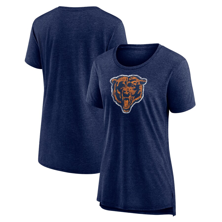 Women's Chicago Bears Heather Navy Throwback Team Logo Tri-Blend T-Shirt - Jersey