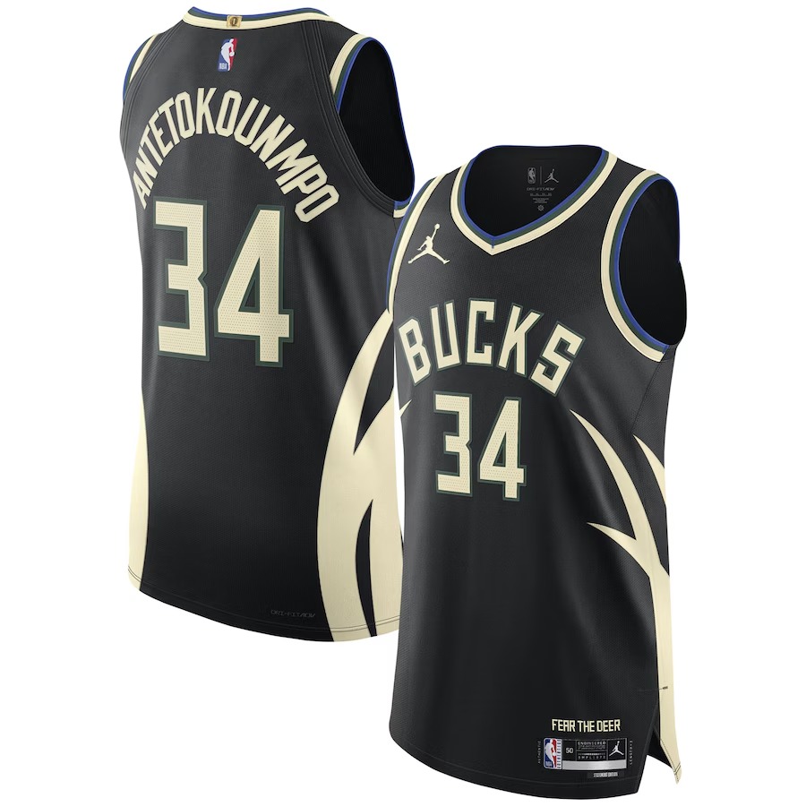 Men's Milwaukee Bucks Giannis Antetokounmpo Jordan Brand Black Authentic Player Jersey - Statement Edition - Jersey