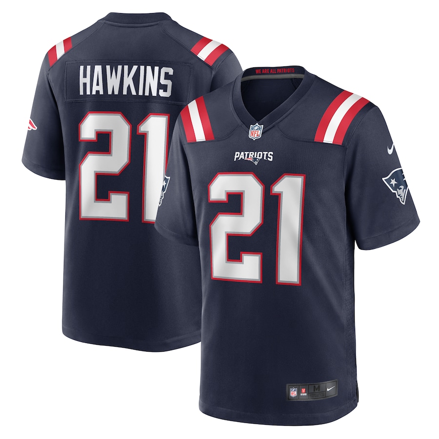 Men's New England Patriots Jaylinn Hawkins Nike Navy Game Jersey - Jersey
