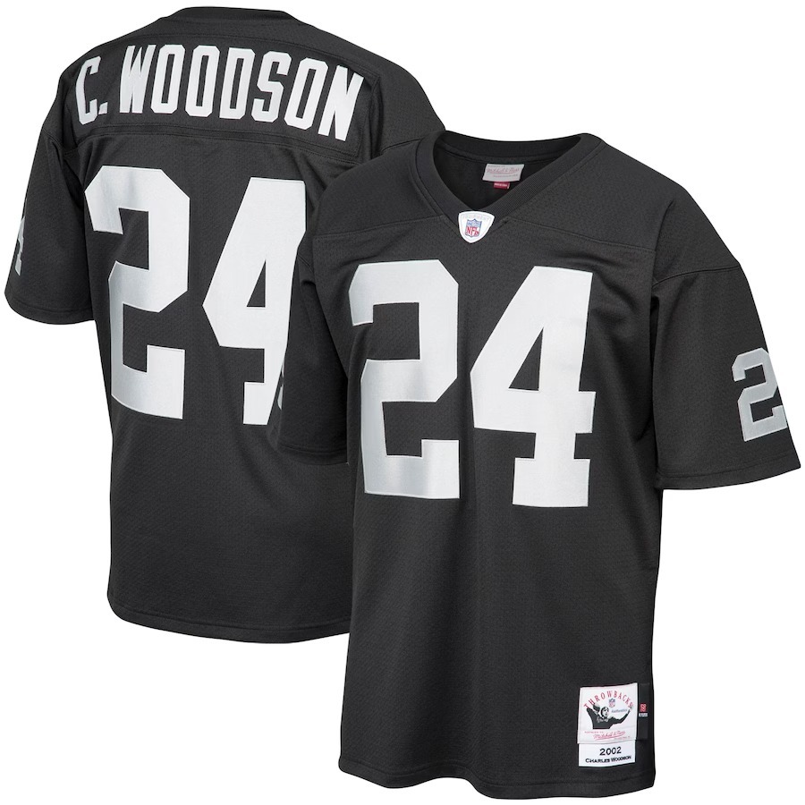 Men's Las Vegas Raiders 2002 Charles Woodson Mitchell & Ness Black Authentic Throwback Retired Player Jersey - Jersey