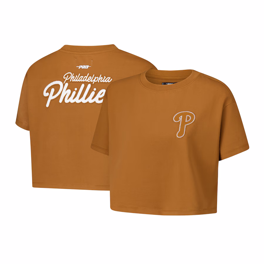 Women's Philadelphia Phillies Pro Standard Brown Paint The City Cropped Boxy T-Shirt - Jersey