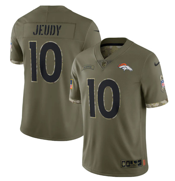 Men's Denver Broncos #10 Jerry Jeudy 2022 Olive Salute To Service Limited Stitched Jersey - Jersey