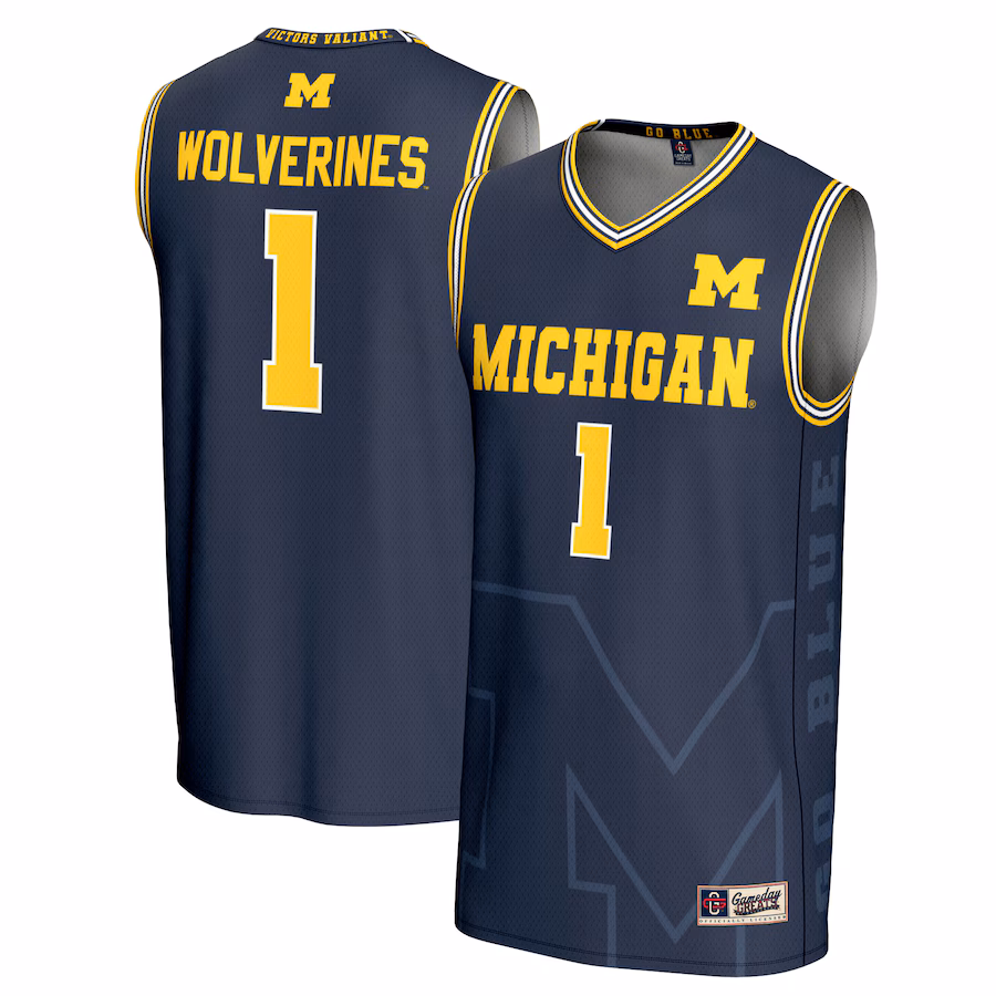 #1 Michigan Wolverines GameDay Greats Unisex Icon Print Lightweight Basketball Fashion Jersey - Navy - Jersey