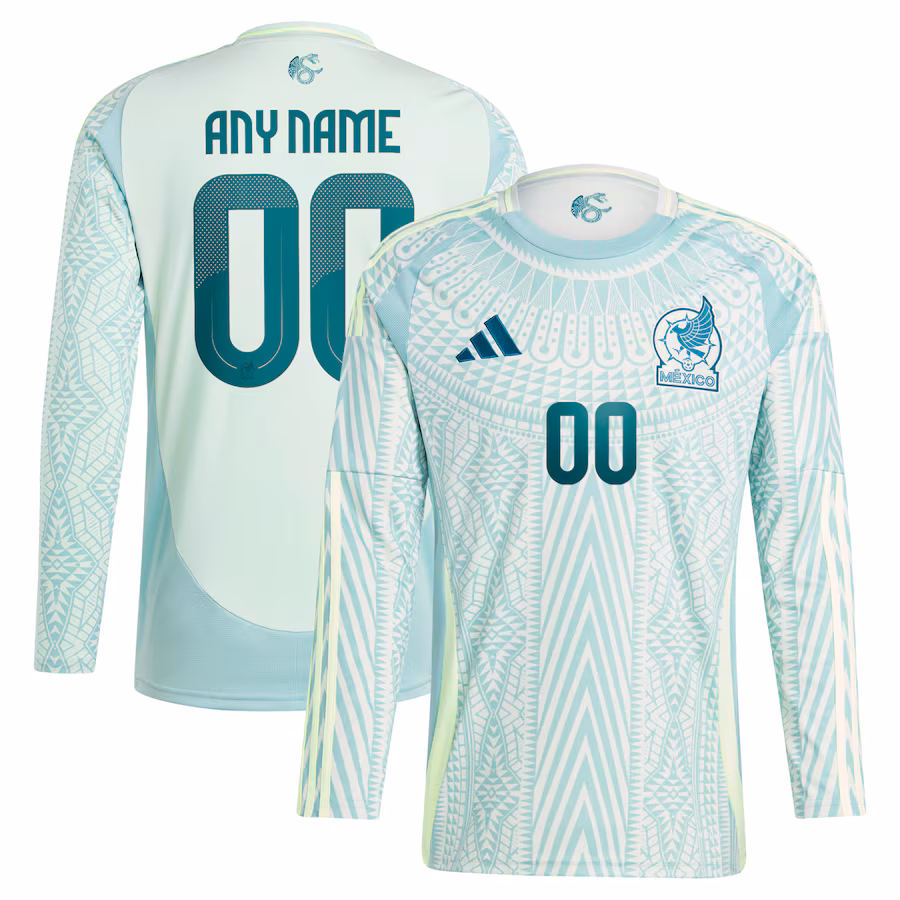 Men's Mexico National Team  adidas Green 2024 Away Replica Custom Long Sleeve Jersey - Jersey