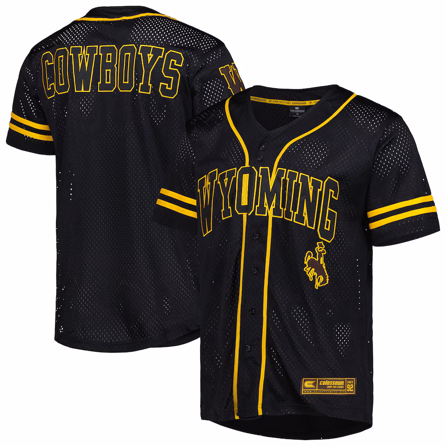 Men's Colosseum Black Wyoming Cowboys Free Spirited Mesh Button-Up Baseball Jersey - Jersey