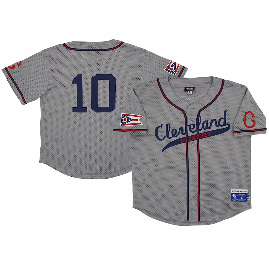 Men's Cleveland Buckeyes #10 Rings & Crwns Gray Mesh Button-Down Replica Jersey - Jersey