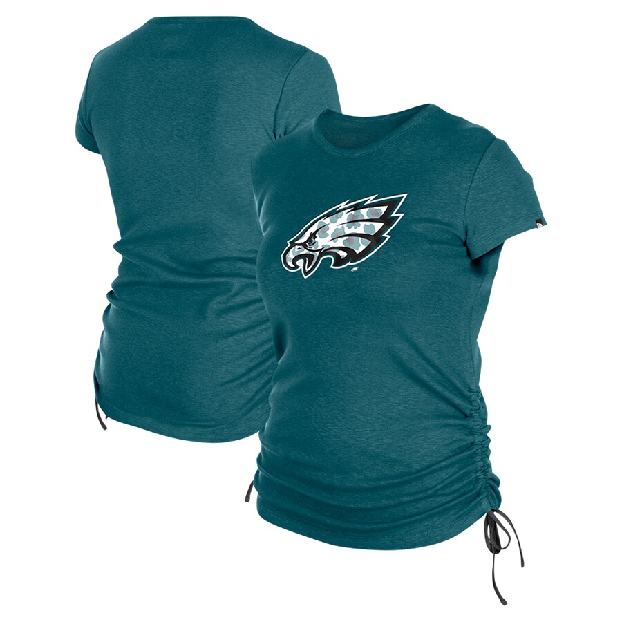 Women's Philadelphia Eagles New Era Midnight Green Ruched Side T-Shirt - Jersey