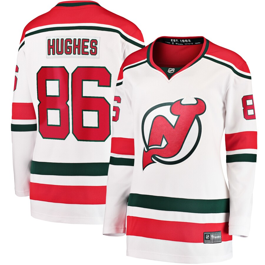 Women's New Jersey Devils Jack Hughes Fanatics Branded White 2022/23 Heritage Premier Breakaway Jersey - Jersey