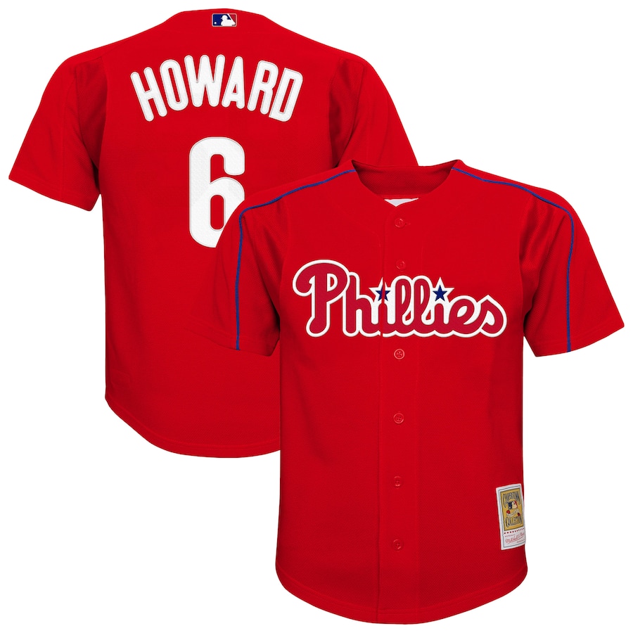 Youth Philadelphia Phillies Ryan Howard Mitchell & Ness Red Mesh Batting Practice Jersey - Jersey