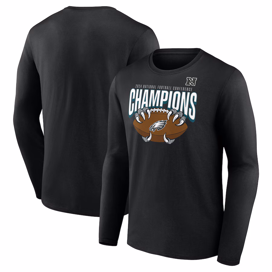 Men's Philadelphia Eagles  Fanatics Black 2024 NFC Champions Hometown Not Done Long Sleeve T-Shirt - Jersey