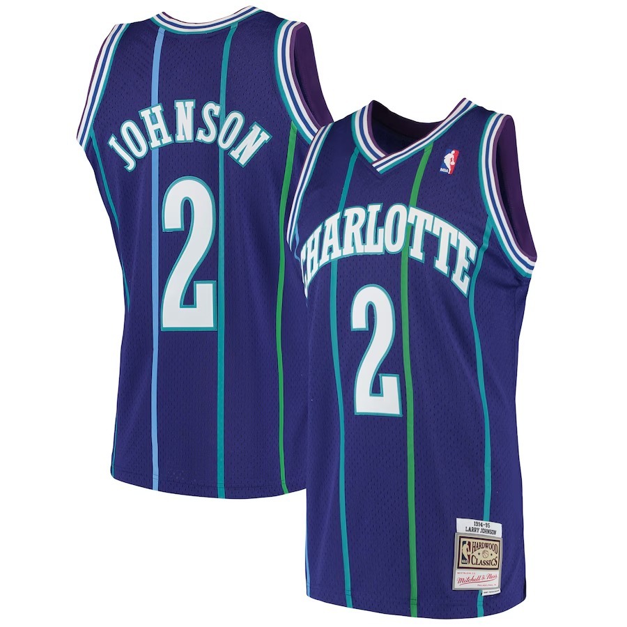 Men's Charlotte Hornets Larry Johnson Mitchell & Ness Purple 1994/95 Hardwood Classics Swingman Jersey - Jersey