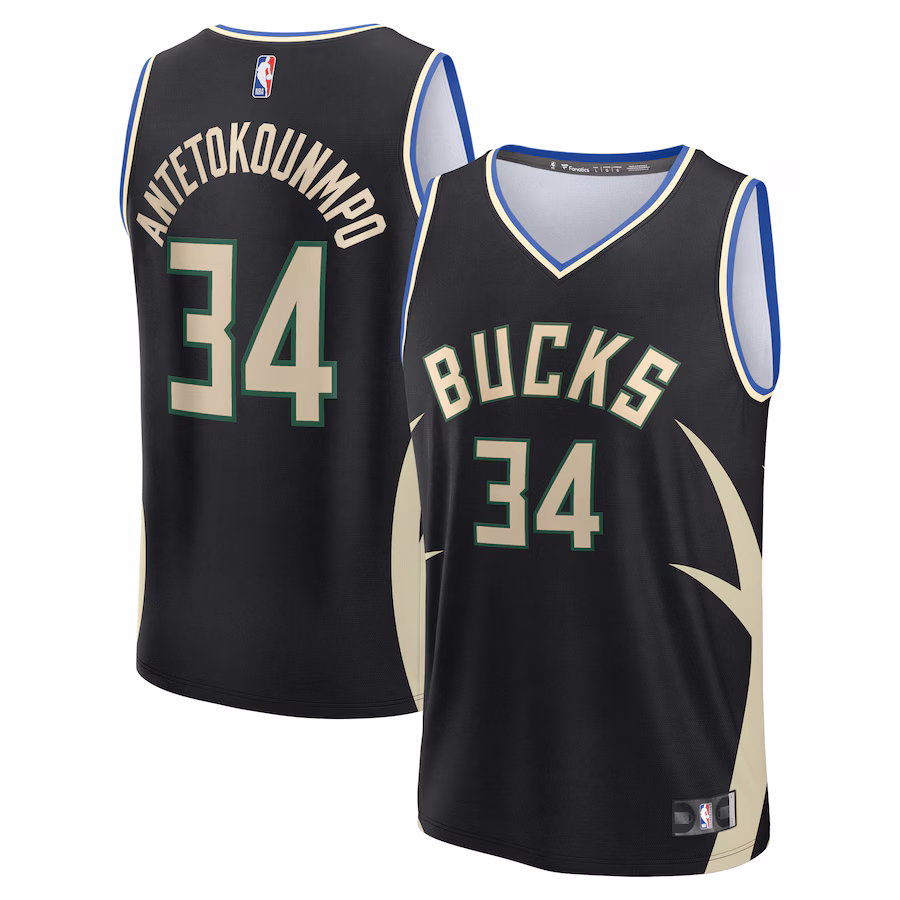 Men's Milwaukee Bucks Giannis Antetokounmpo Fanatics Black Fast Break Replica Player Jersey - Statement Edition - Jersey