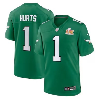 Men's Philadelphia Eagles Jalen Hurts Nike Kelly Green Super Bowl LIX 2nd Alternate Game Jersey - Jersey