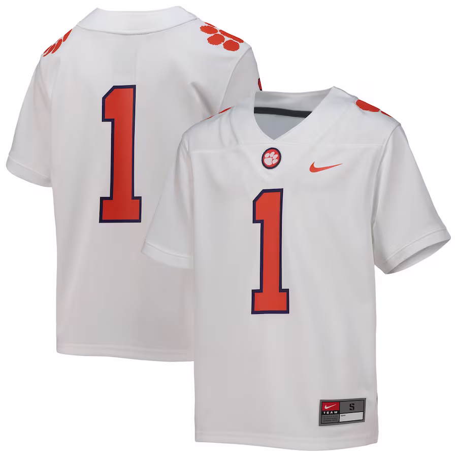 #1 Clemson Tigers Nike Youth Replica Football Jersey - White - Jersey