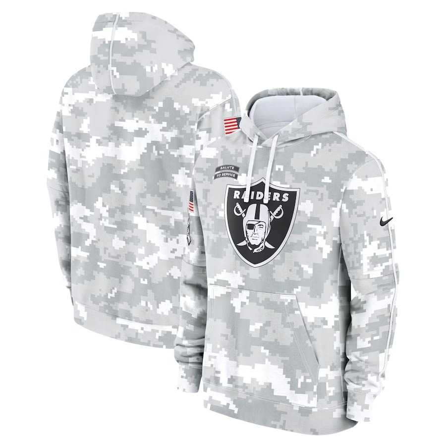 Men's Las Vegas Raiders Nike Arctic Camo 2024 Salute To Service Big & Tall Club Fleece Pullover Hoodie - Jersey
