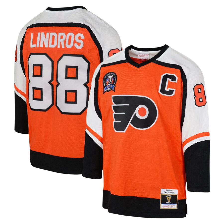 Youth Philadelphia Flyers Eric Lindros Mitchell & Ness Orange 1996-97 Blue Line Player Jersey - Jersey