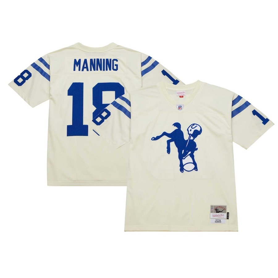 Men's Indianapolis Colts Peyton Manning Mitchell & Ness Cream Chainstitch Legacy Jersey - Jersey
